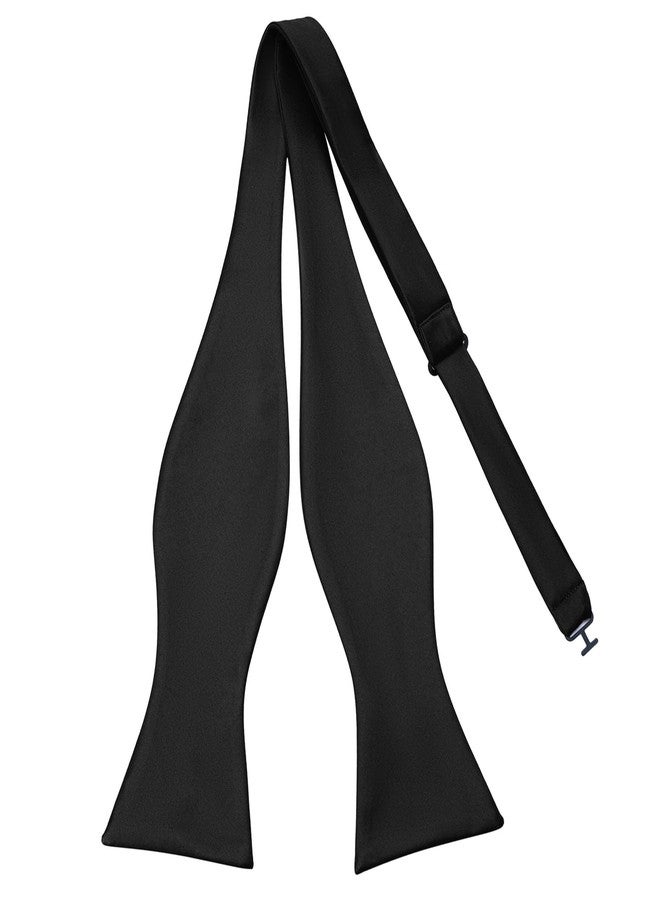 PenSee Mens Black Solid Self Bow Tie Jacquard Woven Silk Bow Ties - Image 1
